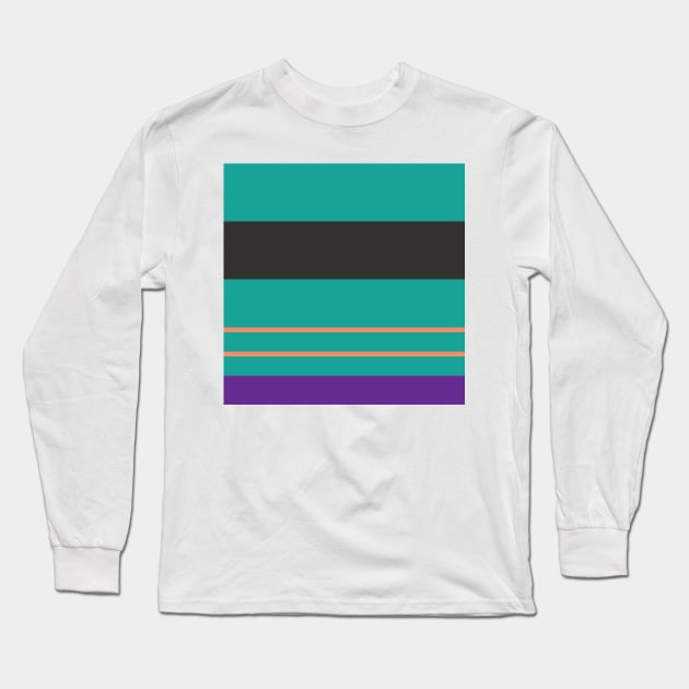 A fantastic adaptation of Light Red Ochre, Big Foot Feet, Purple, Blue/Green and Dark Grey stripes. Long Sleeve T-Shirt by Sociable Stripes